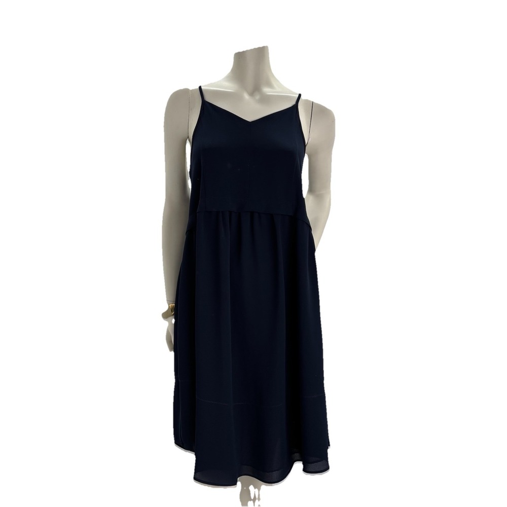LRA Navy Blue Tiered Midi Dress Adjustable Straps Sz Smll Minimalist Flowy Basic